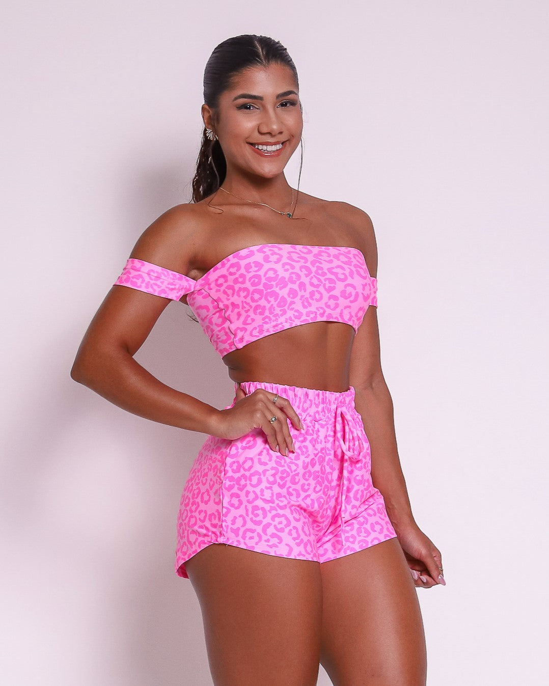 Conjunto Fitness Onça Barbie Rosa