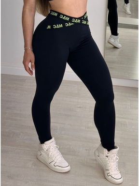 CONJUNTO LEGGING M&C ELÁSTICO PRETA E DETALHES LIMÃO