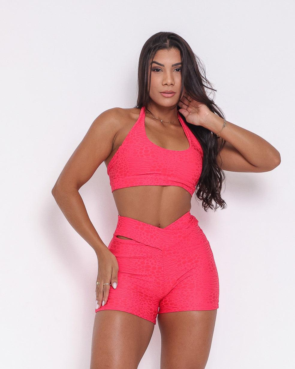 Conjunto Short Básico Jacquard Feline Cós Cruzado + Top Jhully