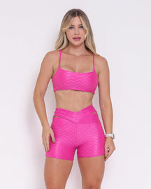 Conjunto Short Básico Cós Cruzado Textura Gloss + Top Ju