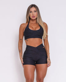 Conjunto Short Básico Jacquard Feline Cós Cruzado + Top Jhully