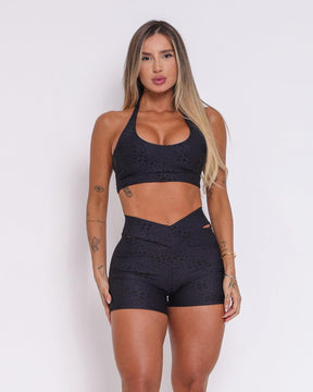 Conjunto Short Básico Jacquard Feline Cós Cruzado + Top Jhully