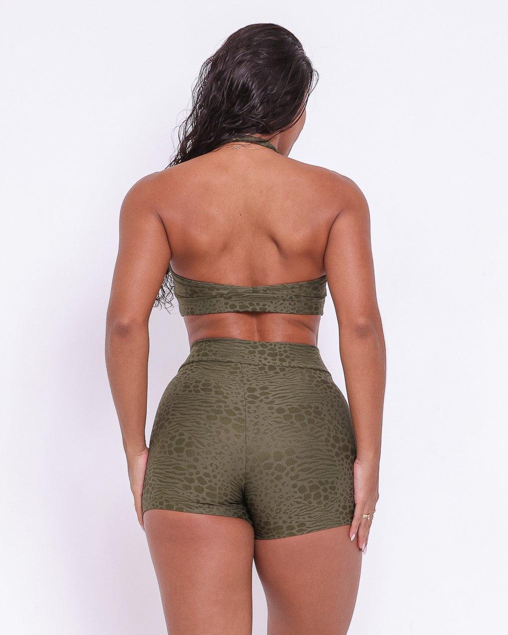 Conjunto Short Básico Jacquard Feline Cós Cruzado + Top Jhully