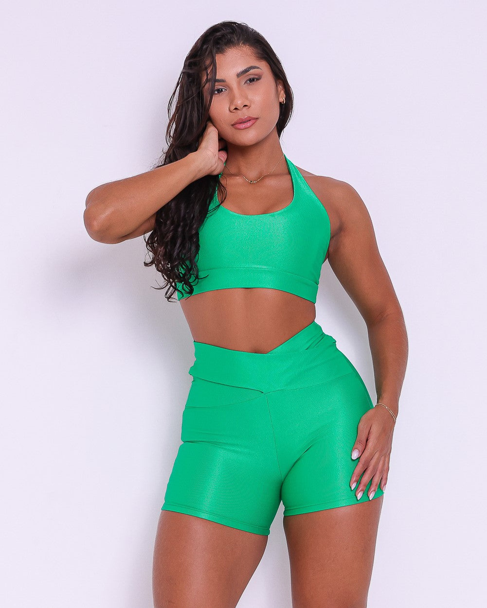 Conjunto Short Básico Cós Cruzado Compressão + Top Jhully