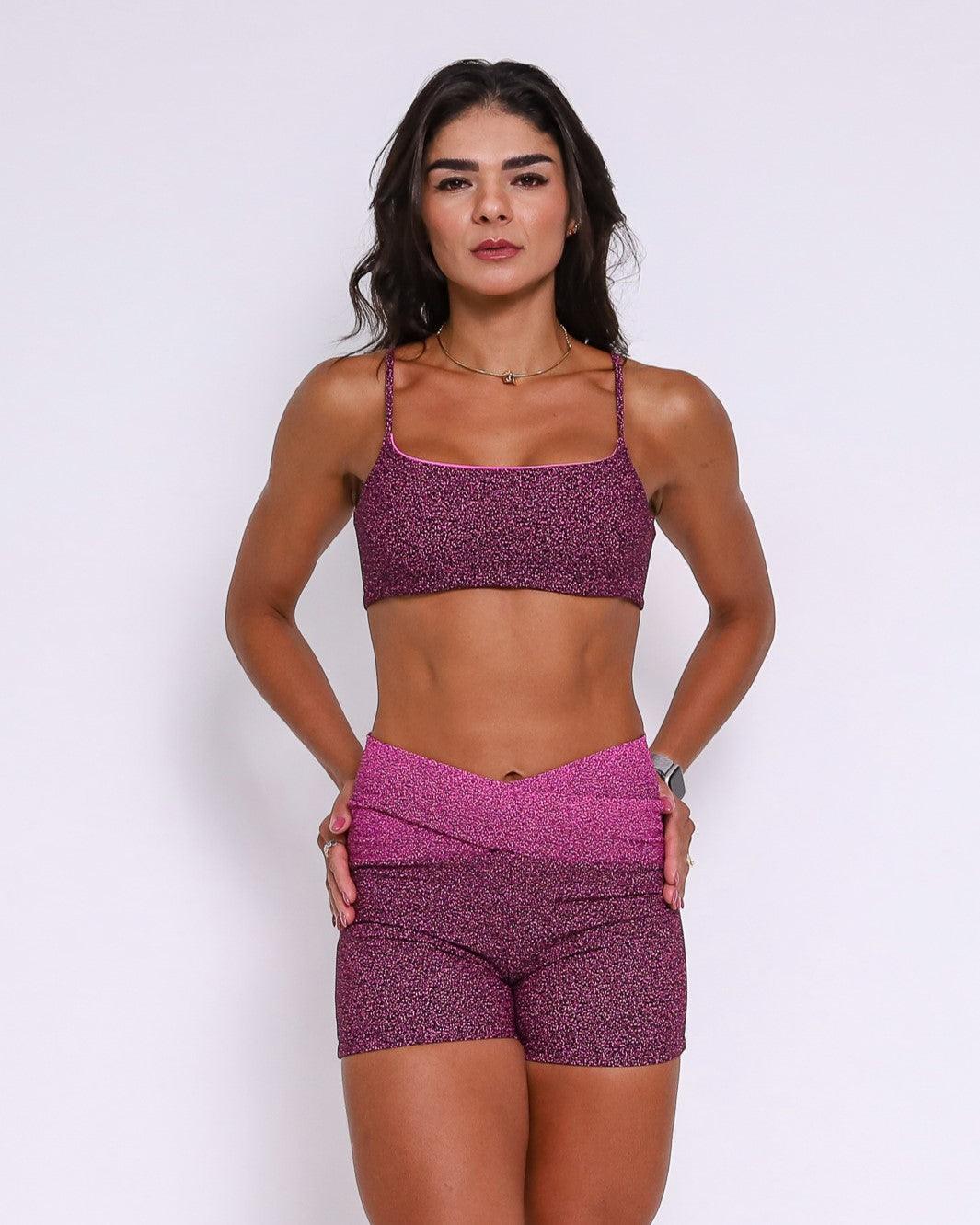 Conjunto Short Básico Jacquard Degradê Cós Cruzado + Top Ju