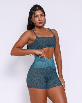 Conjunto Short Básico Jacquard Degradê Cós Cruzado + Top Ju