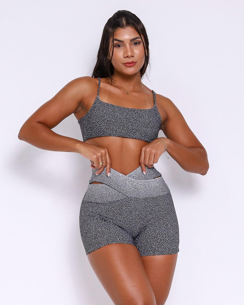 Conjunto Short Básico Jacquard Degradê Cós Cruzado + Top Ju