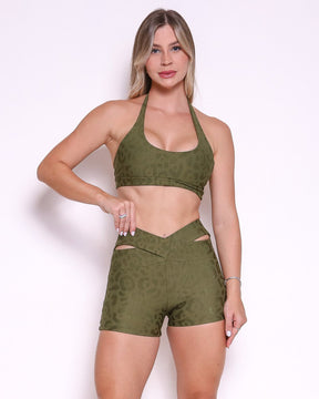 Conjunto Short Básico Cós Cruzado New Onça Fit + Top Jhully