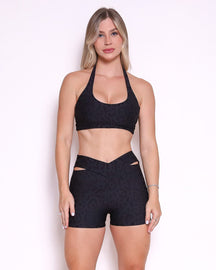 Conjunto Short Básico Cós Cruzado New Onça Fit + Top Jhully