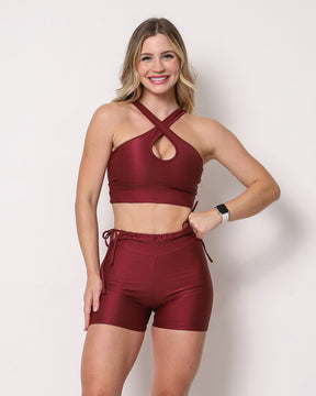 Conjunto Short Empina Bumbum Ajuste Compressão + Top Cruzado