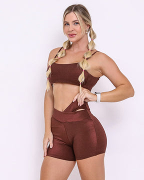 Conjunto Short Básico Cós Cruzado Textura Stil + Top Ju